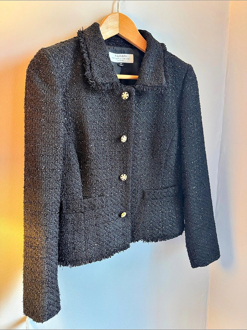 Tahari Textured Button-Front Jacket and Skirt in Black Size 4P